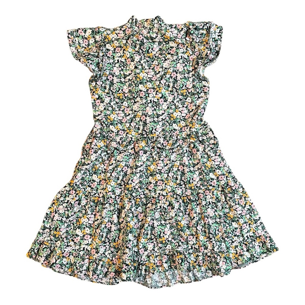 Who What Wear Womens Floral Tiered Mini Dress Ruffle High Neck Cap‎ Sleeve Small